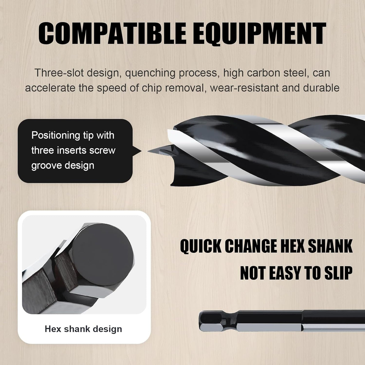 Wood Drill Bits, 1/2/3/8pcs Auger Drill Bit Extra Long | Hex Shank Big Drill Bits Wood Plastic, Drywall Woodworking Large Hole Drill Bit